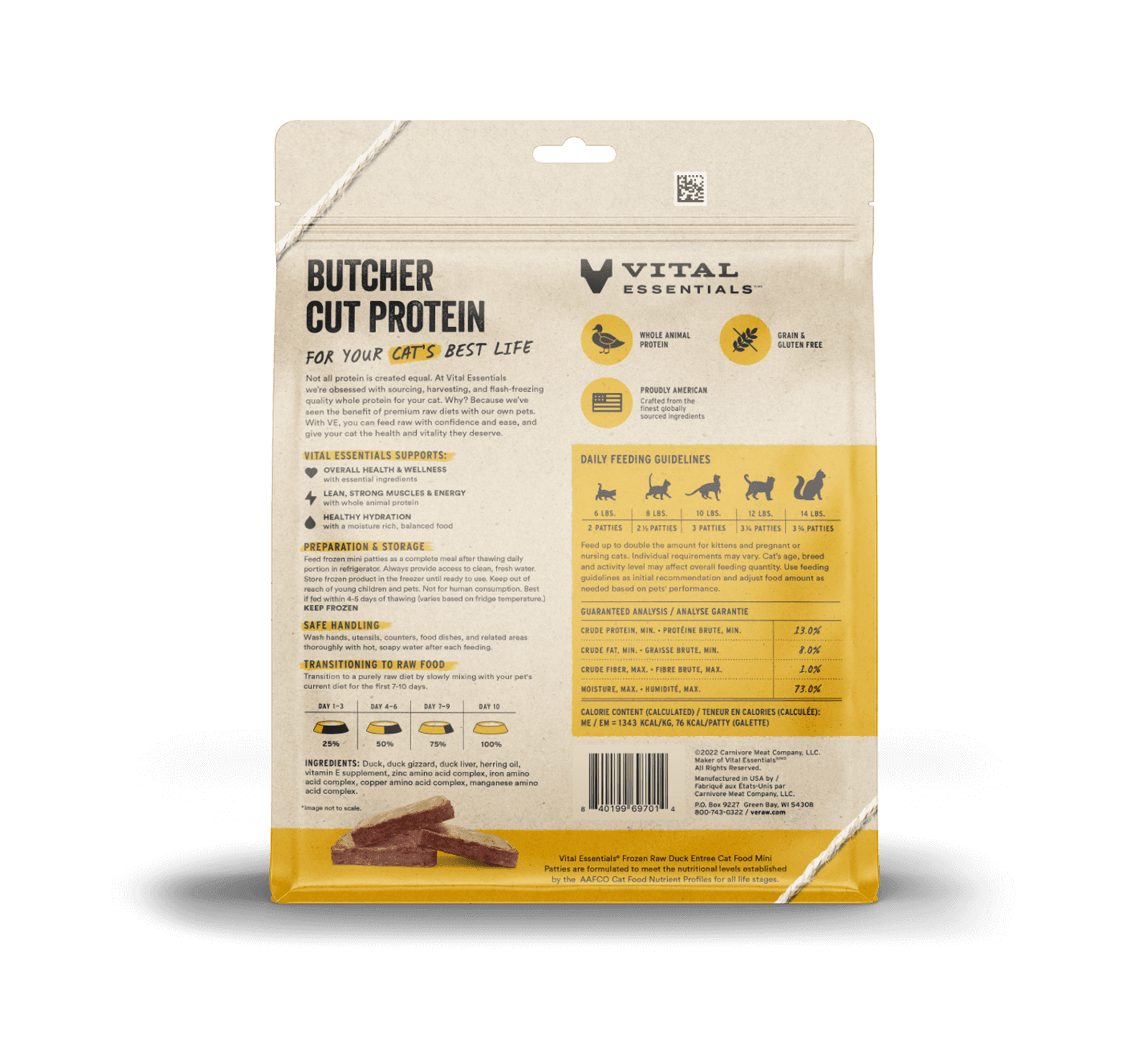Frozen Duck Mini Patties Cat Food