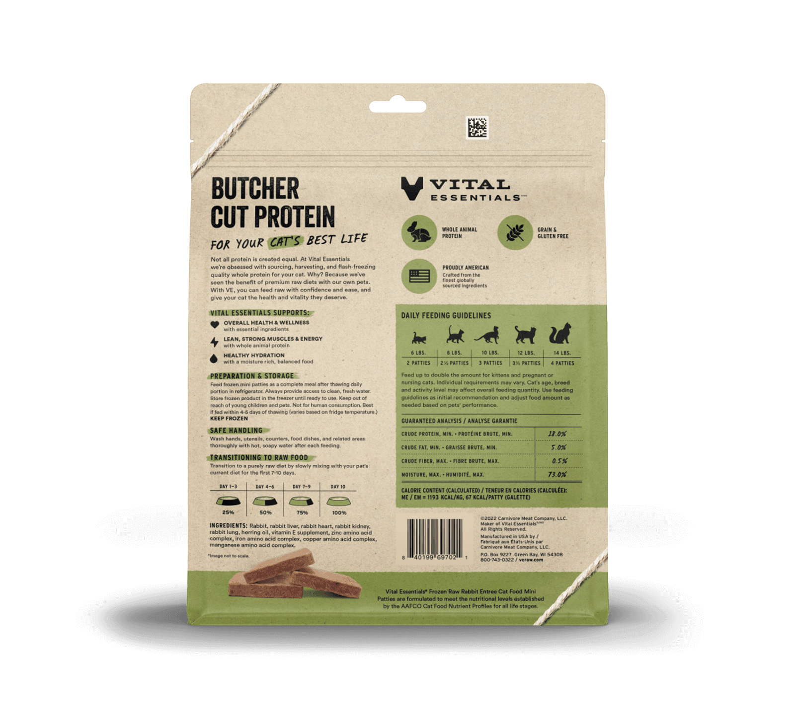 Frozen Rabbit Mini Patties Cat Food