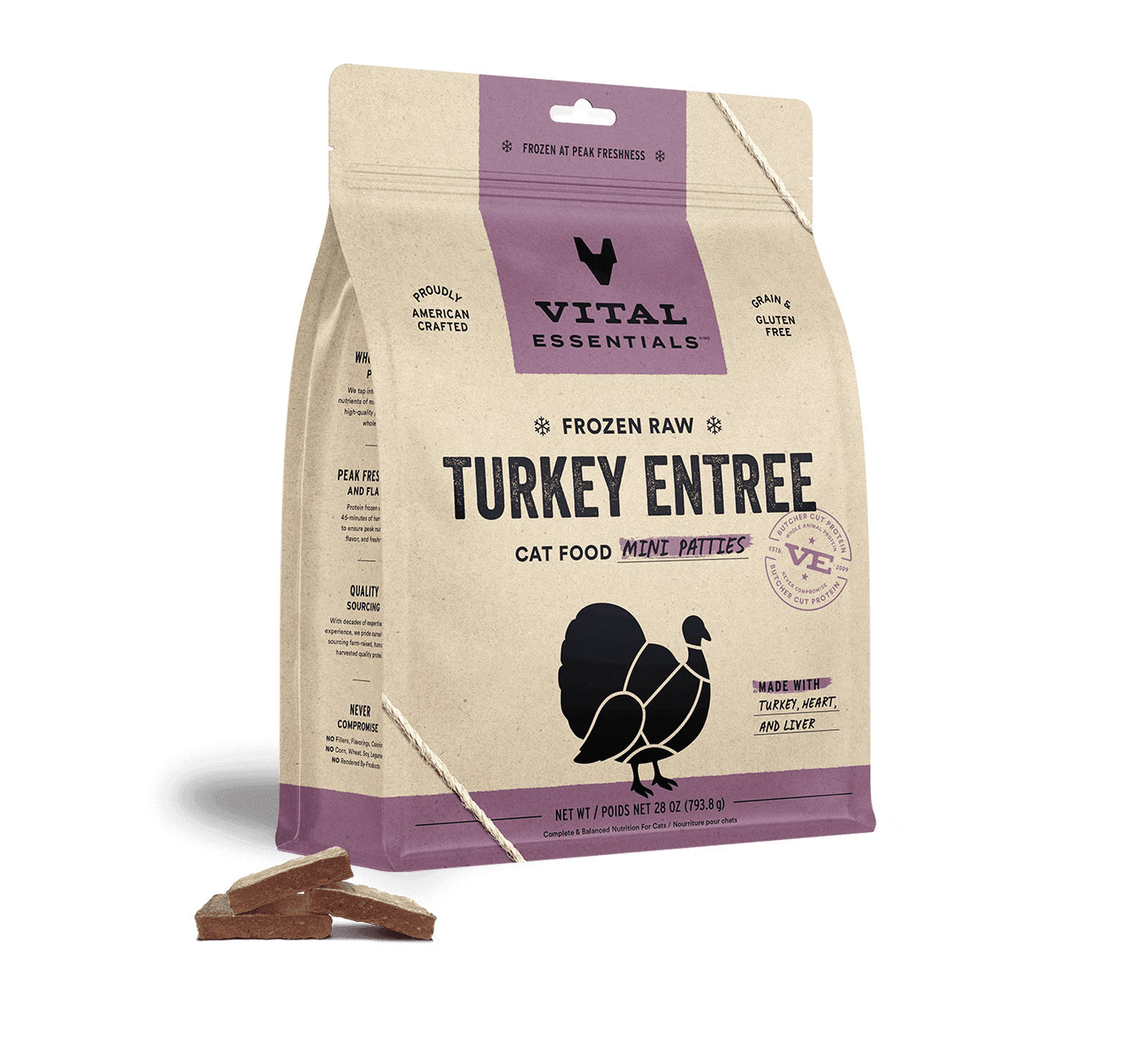 Frozen Turkey Mini Patties Cat Food